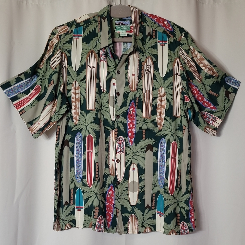 Reyn Spooner Men's Surfboard Print Hawaiian Shirt M